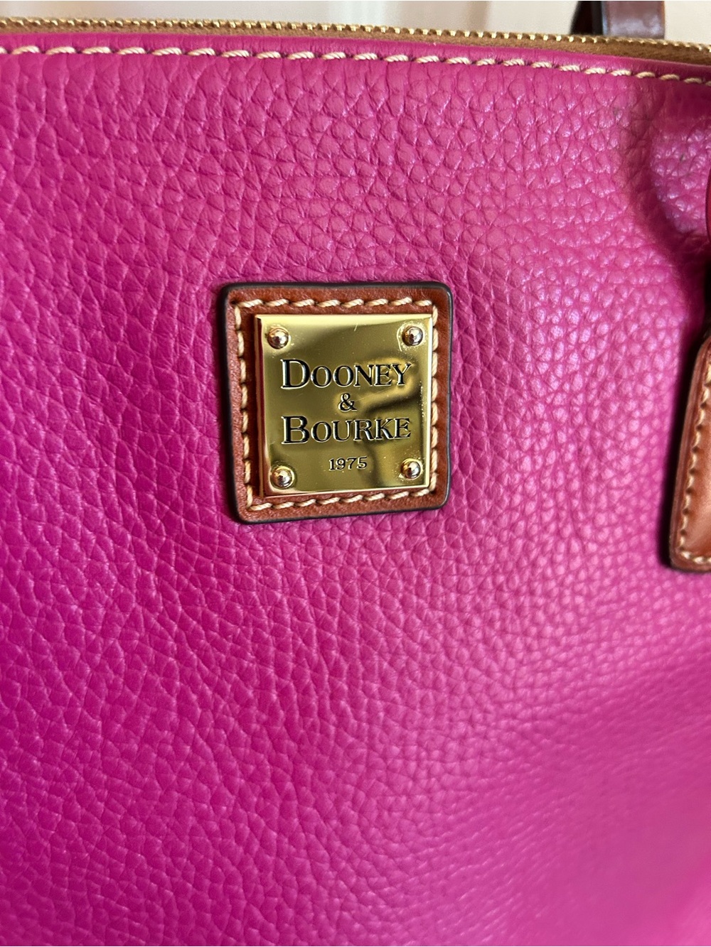 Dooney & Bourke Leather Laptop Bag / Tote in Fuchsia w/ Brown Straps 💕 - Picture 3 of 16